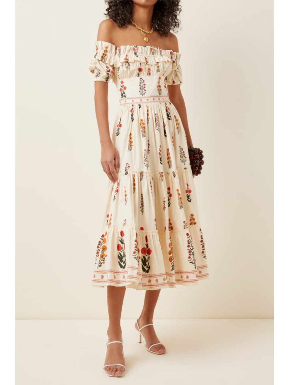 NWOT Agua by Agua Bendita Banana Dahlia Cotton Off-the-Shoulder Midi Dress